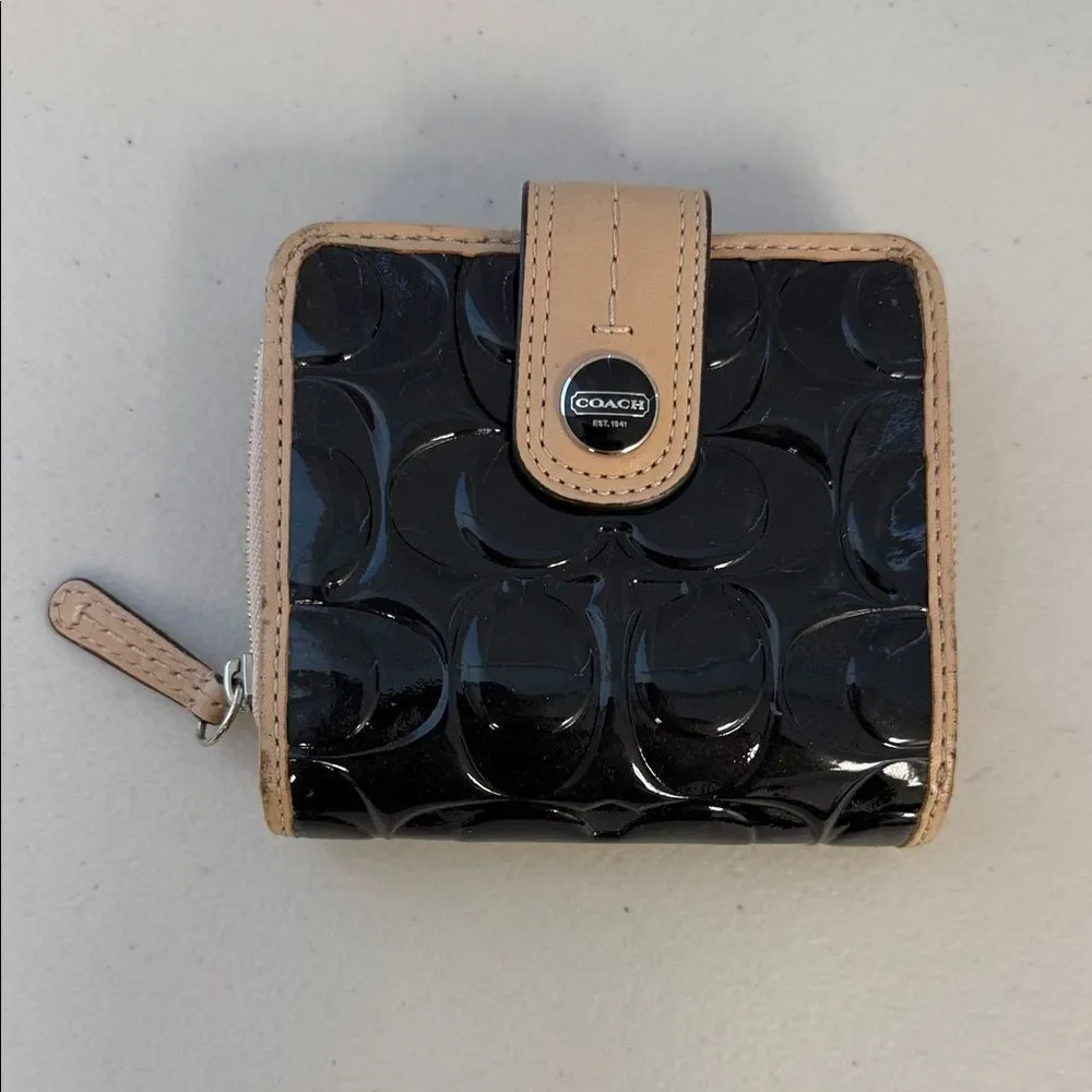 Coach Glossy Black and Tan Wallet